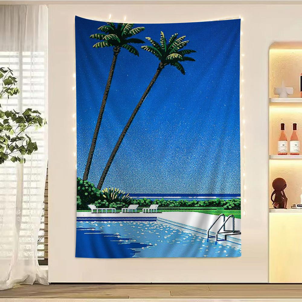 Hiroshi Nagai Vaporwave Japan Beach City Summer Anime Tapestry Hippie Flower Wall Carpets Dorm Decor Wall Hanging Home Decor 74x94cm(29x37in)