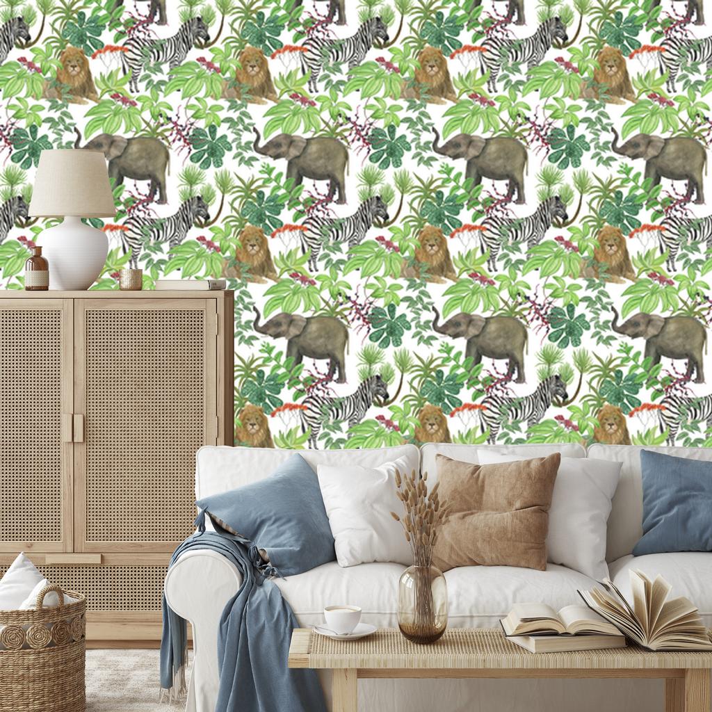 Wild Animals and Leaves Wallpaper for Living Room and Bedroom 50x1000