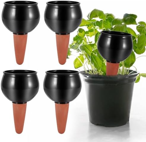 BTBHIHO 500ml Self-Watering Globes, 4-Pack Automatic Plant Watering Bulbs, ABS Drip Irrigation Spikes for Indoor Outdoor Potted Plants, Black