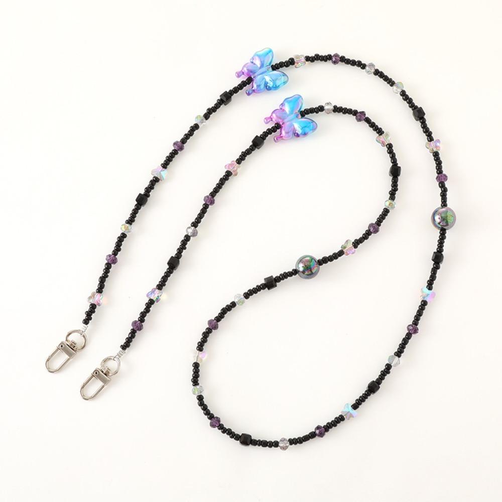 Colorful Butterfly Mobile Phone Bead Chain Bow Mobile Phone Lanyard Bead Phone Strap  Jewelry
