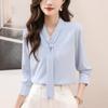 2025 Spring/Autumn Sweet Loose Long Sleeve Mulberry Silk Shirt with Bow Tie