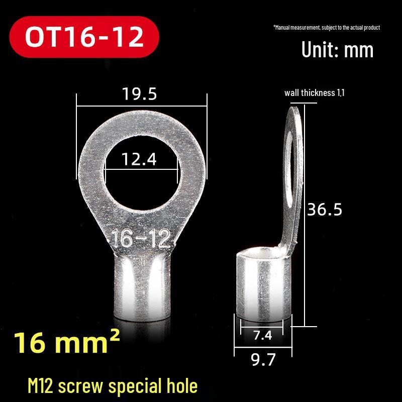 OT Series Pure Copper Crimp Lugs: Cold-Pressed Terminals, Brass Silver-Plated Bolt, Round Wiring Ears Connectors
