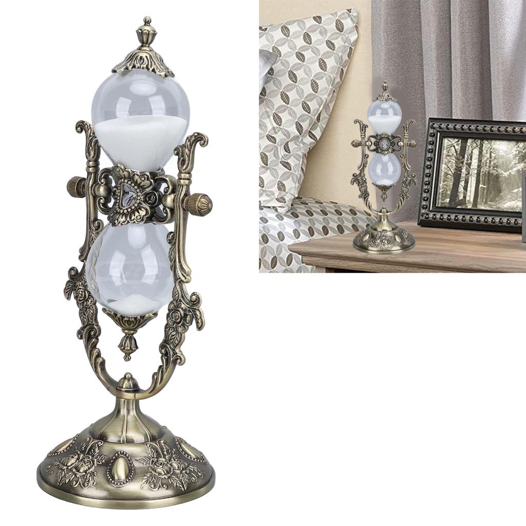 Sand Timer With Stand Vintage 15 Min Engraving Embossed Golden Hourglass Timer for Shelf Decor