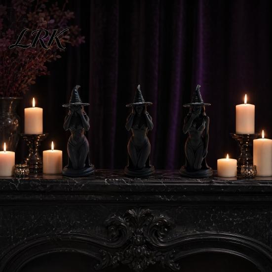 Three Witches Statue 3 Pcs Witch Figurine, 3D Printed Hear See Speak No Evil Desktop Ornament Statue, Gothic Tabletop for Halloween Bookshelf