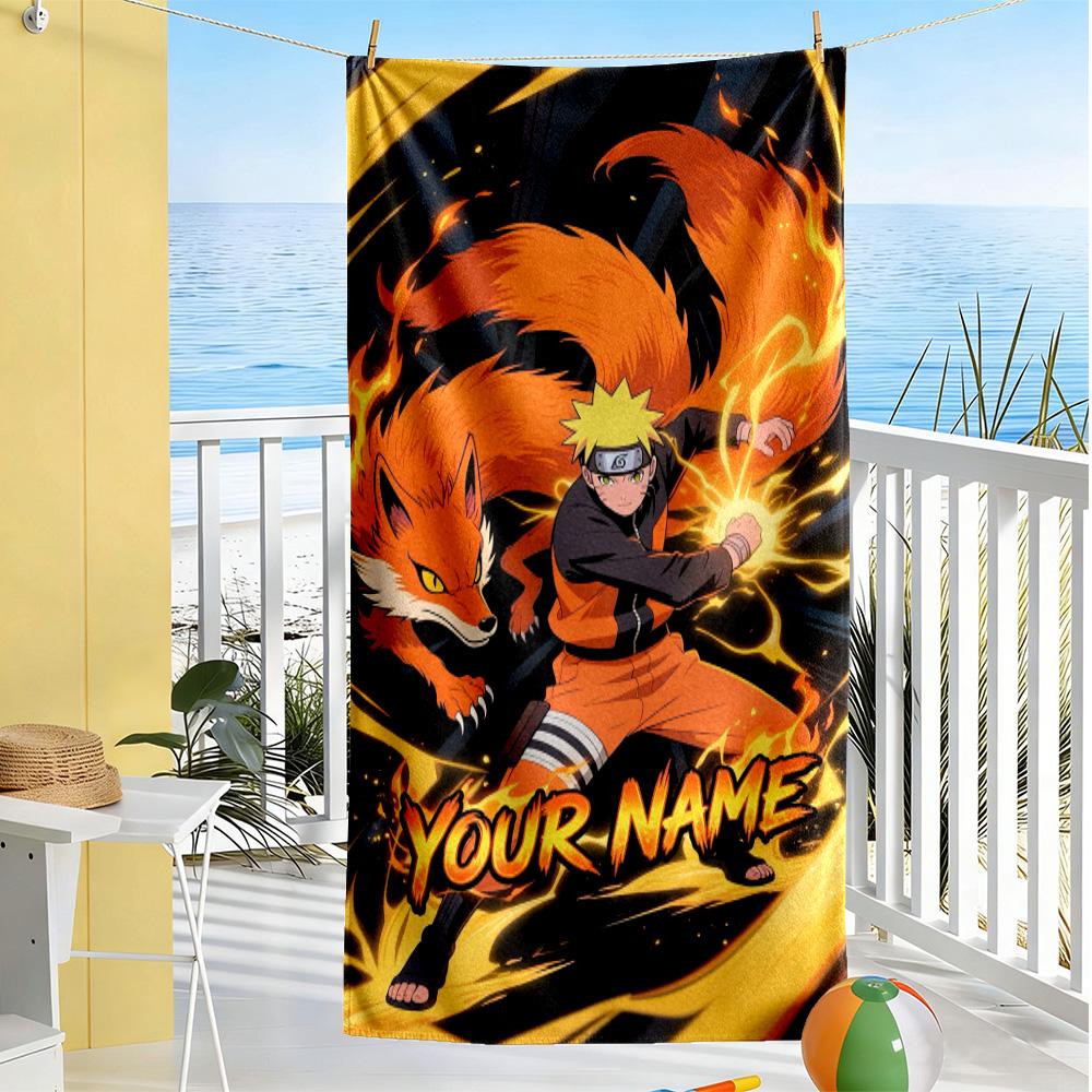 Naruto Character Customize Text Beach Towel Super Soft & Absorbent Suitable for Swimming Gym Camping Yoga Vacation