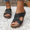 2024 Plus Size Casual Round Toe Cross Strap Hollow High Heel Women's Wedge Slippers