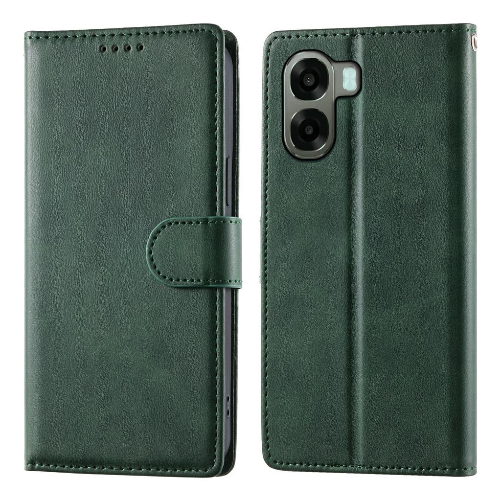 Phone Case For Oppo A6x 5G / A6x 4G Stand Wallet Calf Texture PU Leather Flip Phone Cover with Wrist Strap