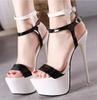Sandale cu toc înalt de 16 cm de vară pentru femei, cu platformă peep toe, cu cureaua cu cataramă la gleznă, pantofi cu toc foarte înalt, pompe de petrecere, sandale gladiator