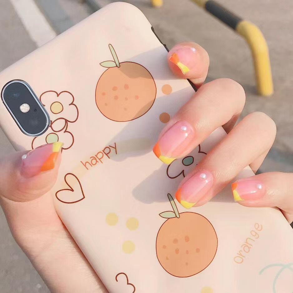 

Tulip Orange French Pearl Waterproof Removable Wearable Nail Art Patches