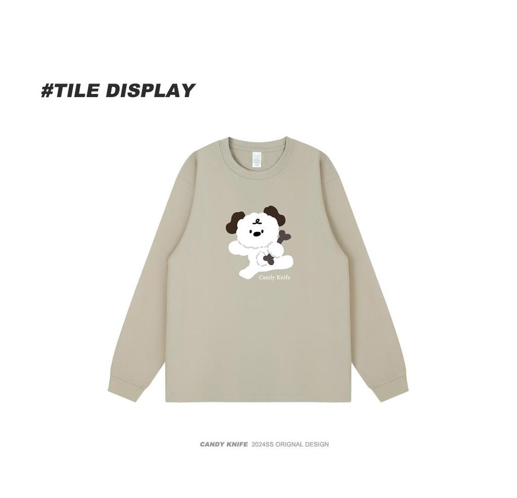 INS Trendy Autumn/Winter Cartoon Print Long Sleeve Couple T-Shirt, Korean Student Style Versatile Base Shirt.