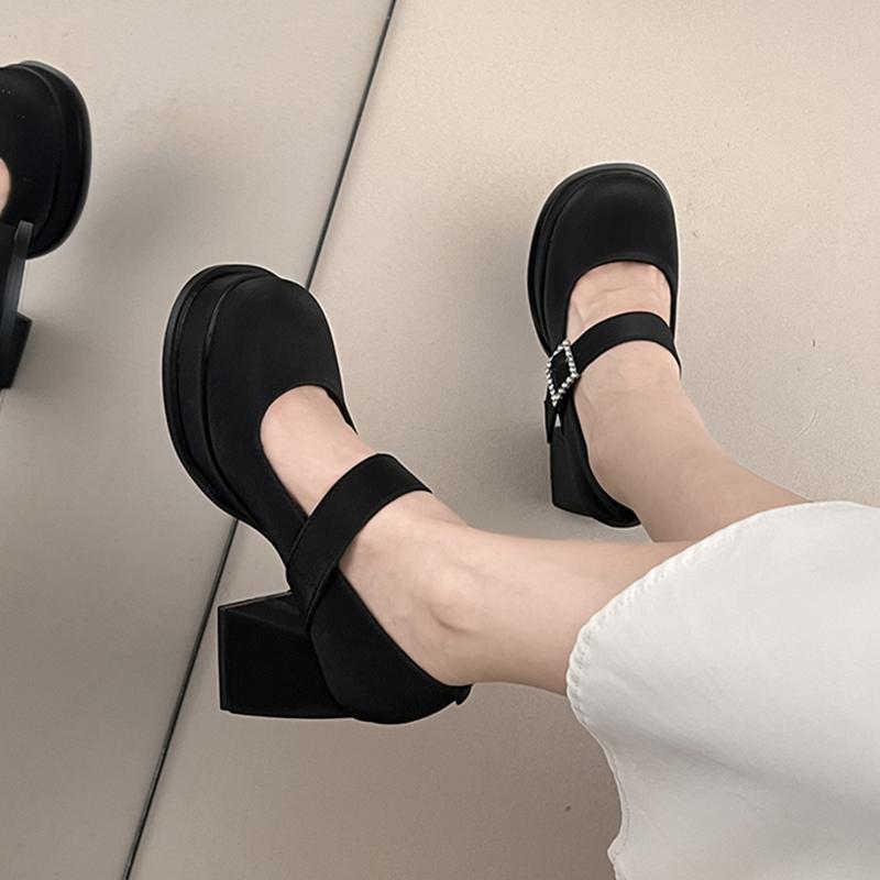 Fashion Elegant Chunky Heel Mary Jane Shoes Women 2025 Crystal Buckle Strap Platform Pumps Woman Thick High Heeled Party Shoes Ladies