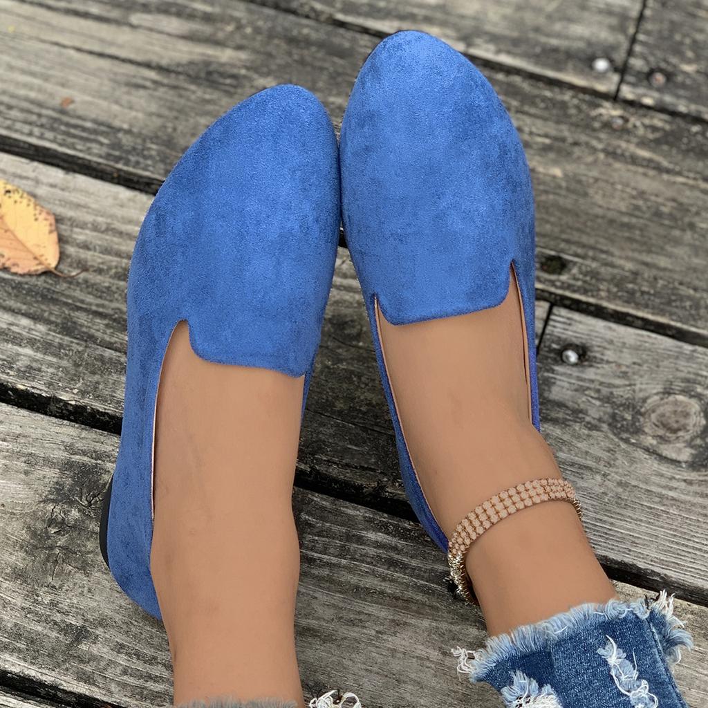 Women's Casual Flat Shoes – Korean Style Spring/Autumn New Shallow Opening Round Toe Suede Flat Large-Size Footwear