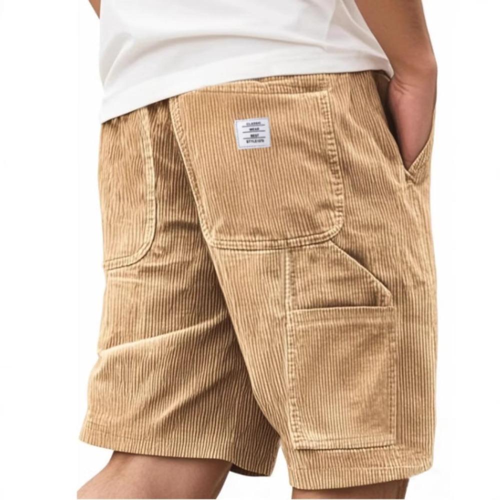Herren Vintage Cord Cargoshorts, Modische Mehrzwecktaschen Gesticktes Etikett Lässige Kurzhosen
