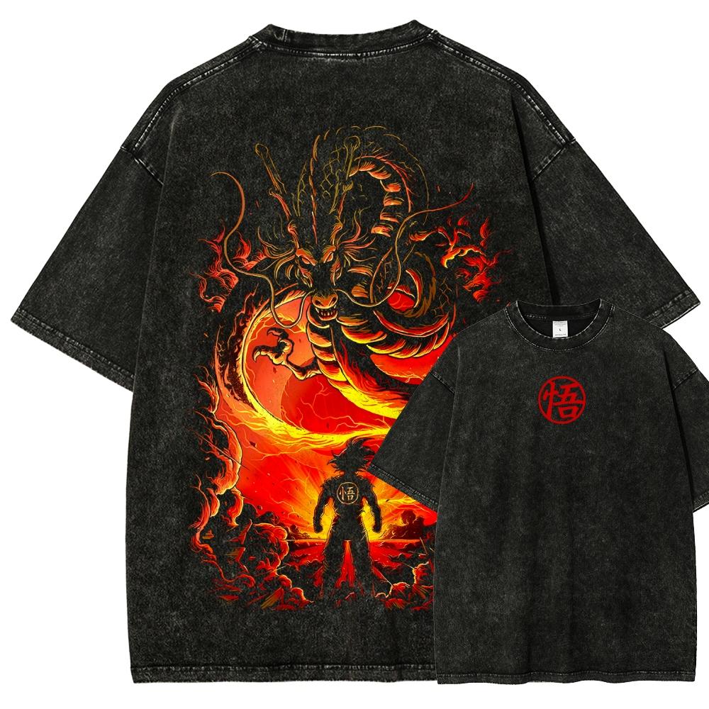 Dragon Ball Anime Lover Washed T-shirt Year round clothing high quality personality Clothes Plus Size Unisex New Model Couples tee