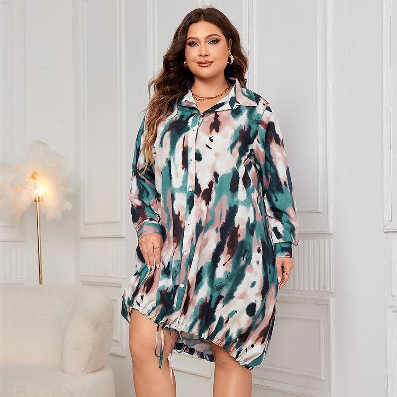 Plus Size Women's Fashion New Loose Long Sleeved Polo Neck Dress