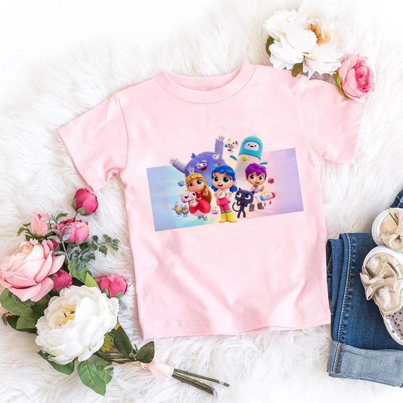 Kids Girl Pink Tshirt Baby Rainbow Kingdom Tops Toddler Tees Clothes Children Clothing Cartoon Short Sleeve Tshirt Casual Wear