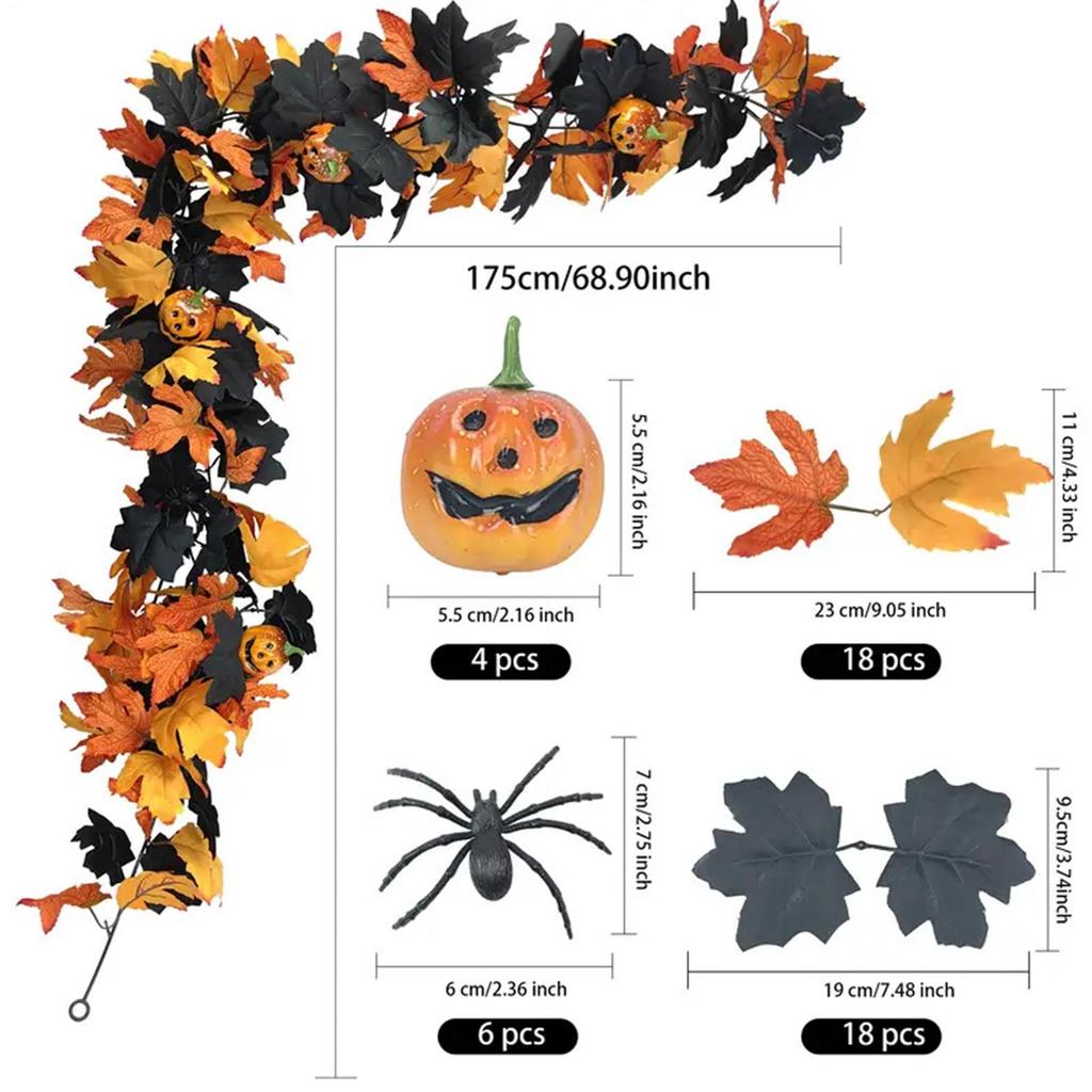 Halloween Garland Outdoor Halloween Door Garland Pumpkin Flexible Leaves Vines Decorations Wreath For Tabletop Fireplace Door
