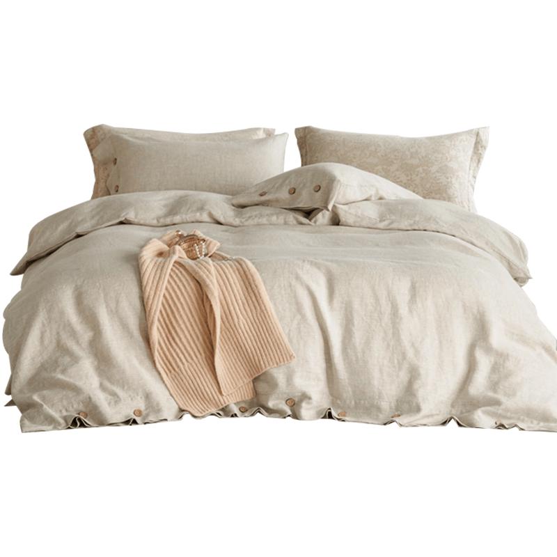 La Torretta Linen Cotton Washed Yarn-Dyed 4-Piece Bedding Set Flat Sheet Style (Duvet Cover 200*230cm)