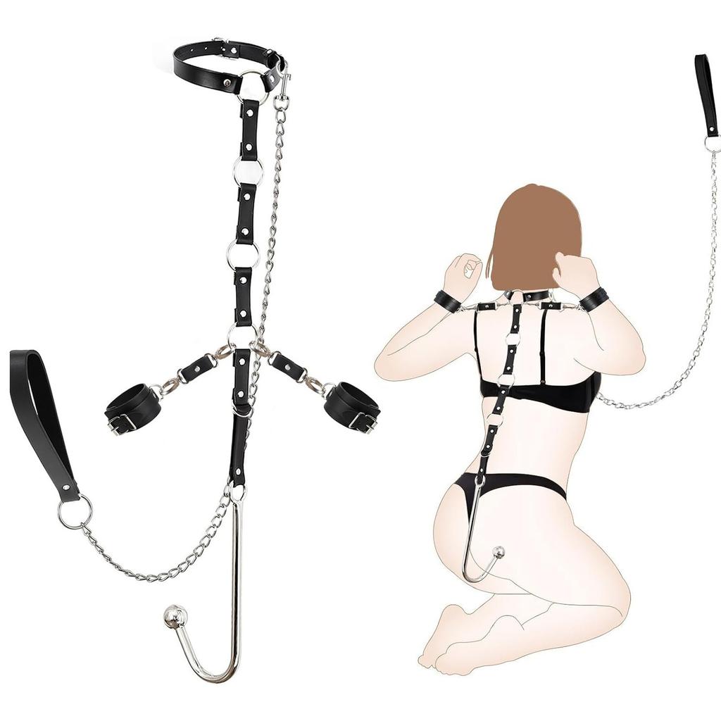 Anal Hook Restraint  Sex Toys Neck to Wrist Restraints Traction Chain Bondage Set For Couple Adult Sex Anal Plug Game SM Toy