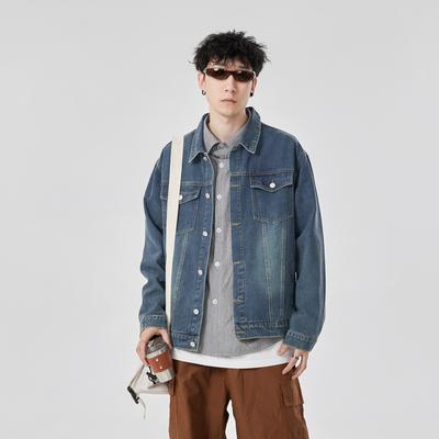 Jesienna Męska Kurtka Dżinsowa Prana Slim Krój Styl Hongkoński Robocza Wszechstronna Przystojna Casualowa Kurtka Modna Odzież Męska