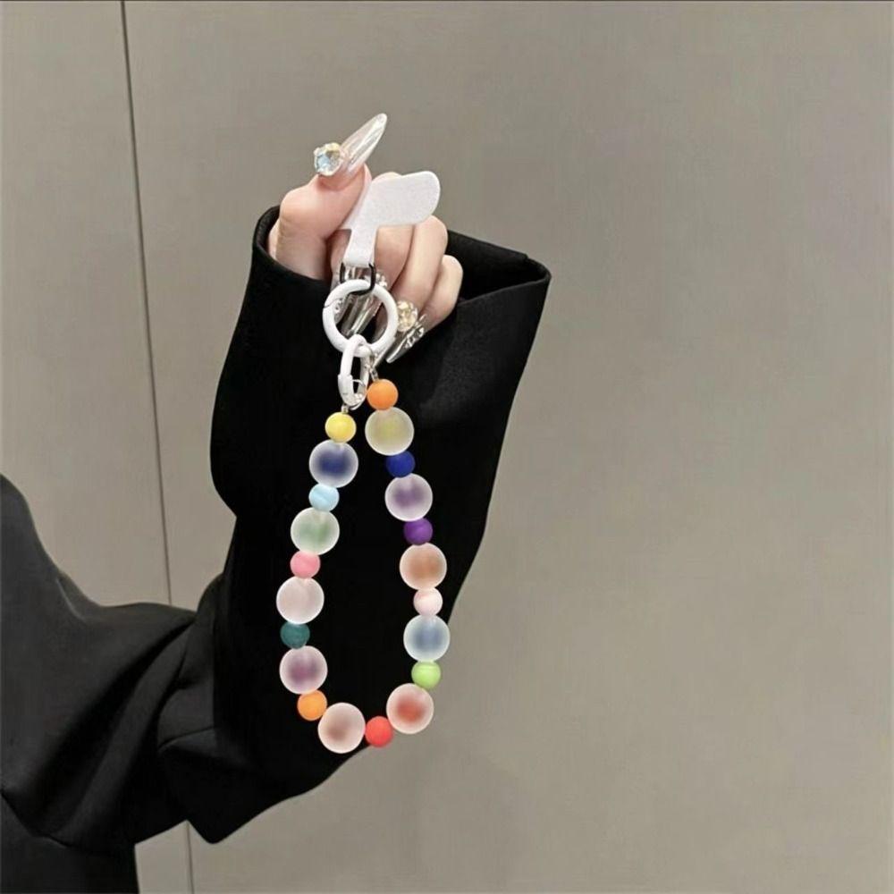 Skin-Textured Matte Beaded Keychain Pendant Anti-lost Mobile Chain Lanyard For Women Girls