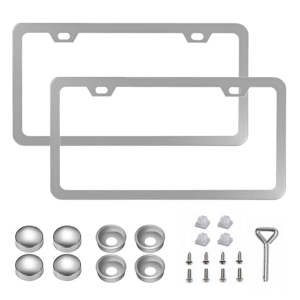 

License Plate Bracket Stainless Steel with Screw Cap Front Rear License Plate Frames for Truck RV SUV Commuting Urban Touring срібний