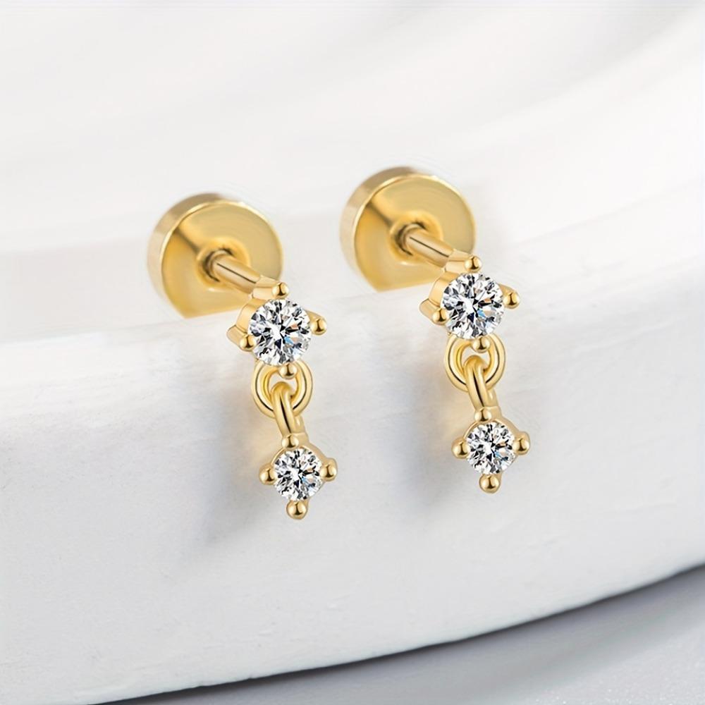 

Elegant Cubic Zirconia Stud Earrings - Screw Back Design for Cartilage, Perfect for Everyday & Party Wear