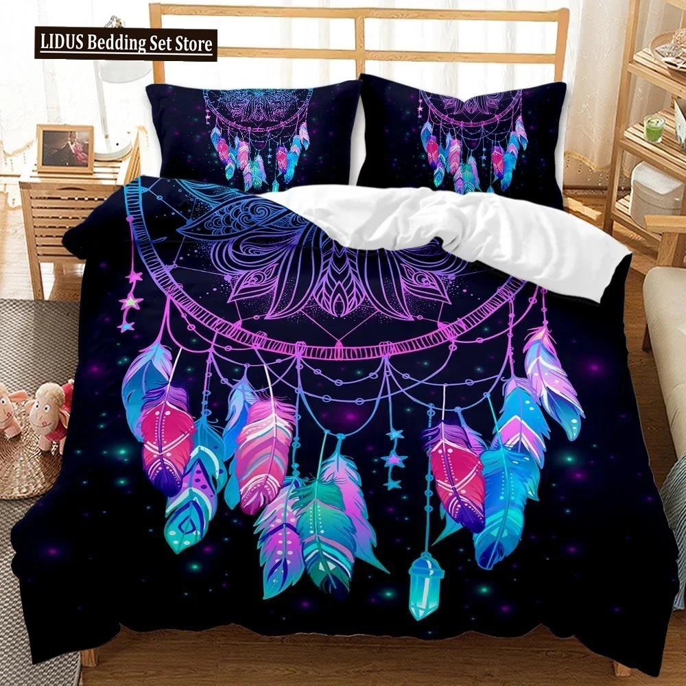 Dream Catcher Duvet Cover Feather Purple Dream Catcher BeddingSymbol Exotic Polyester Quilt Cover Double Queen King
