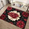 Luxury Floral Carpet with Red and White Flowers On Black Background Suitable for Use As an Anti-slip for Living Room Bedroom Sofas