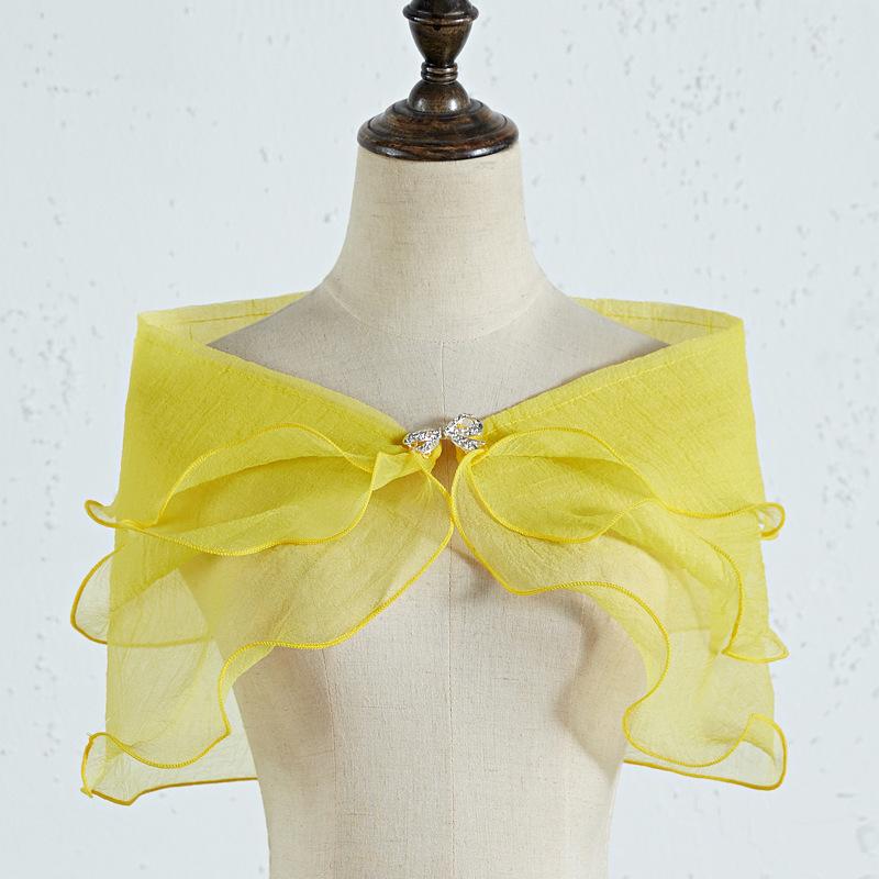 Ruffle Organza Shrug Bolero With Rhinestone Bow Clip Multi Color Sheer Tulle Cape Wrap For Off Shoulder Evening Prom Wedding Dress