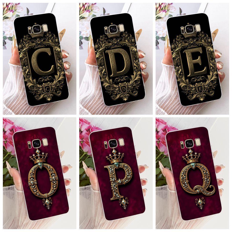 For Samsung S8 Clear Case SM-G950FD Luxury Crown A-Z Letters 2D Flat Pattern Funda For Samsung Galaxy S8 G950F Soft Phone Casing