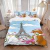Parisian Cats Eiffel Tower Print 3Pcs Bedding Setduvet Cover With 2 Bedropillowcase Home Birthday Gift