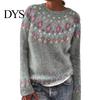 Comfortable Pullover Women Sweater Crew Neck Design Long Sleeve Patchwork Breathable Color Knitting Jumper Loose Fit Casual Knitwear Soft Knit Top