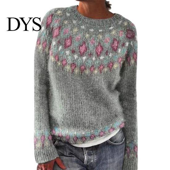 Comfortable Pullover Women Sweater Crew Neck Design Long Sleeve Patchwork Breathable Color Knitting Jumper Loose Fit Casual Knitwear Soft Knit Top
