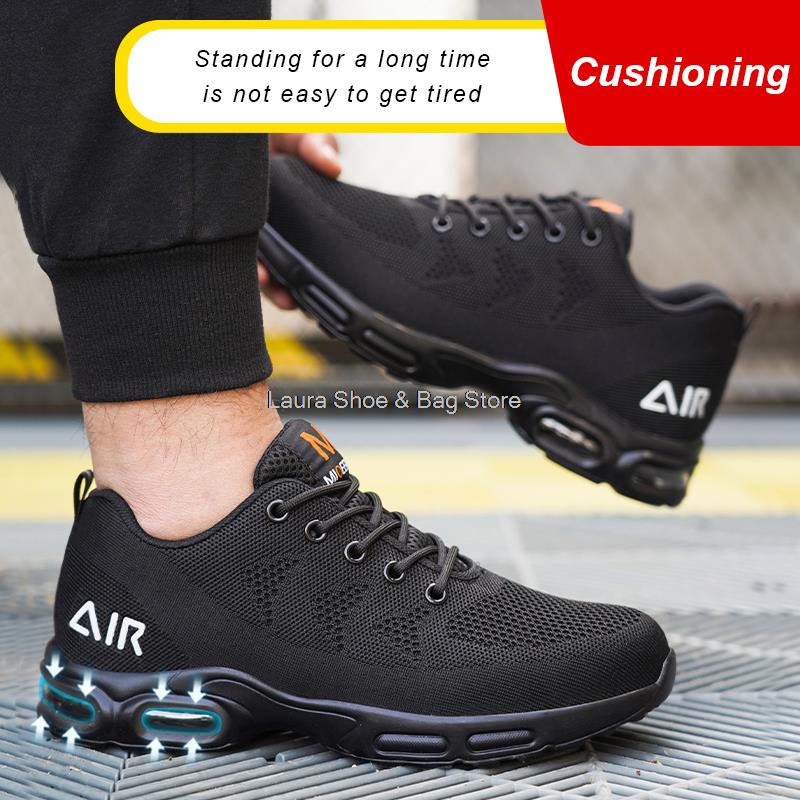 Mode Anti-Smash Sicherheitsschuhe Herren Stahlkappe Sneaker Luftpolster Sport Arbeitsschuhe Männlich Bauarbeit Sicherheitsstiefel Männlich Atmungsaktiv