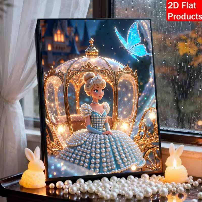 Disney Conjunto de Pintura com Pérolas Cinderela em uma Carruagem de Abóbora Obra de Arte Exquisita e Brilhante Perfeito para Decoração de Parede em Casa e Presentes Artesanais
