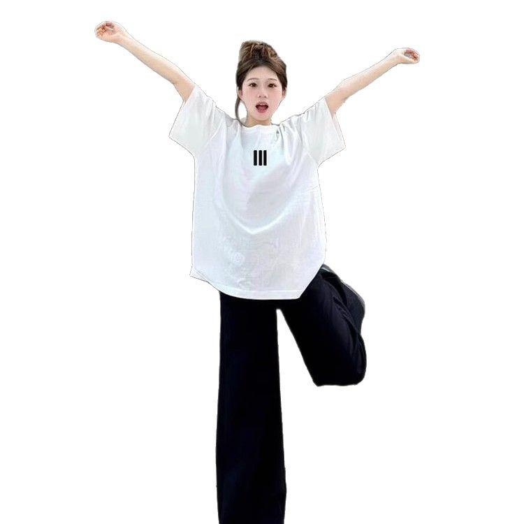 Plus-size plus-size plus-size girls, pure cotton American high street trendy vintage short-sleeve T-shirt, women's summer loose, niche design top
