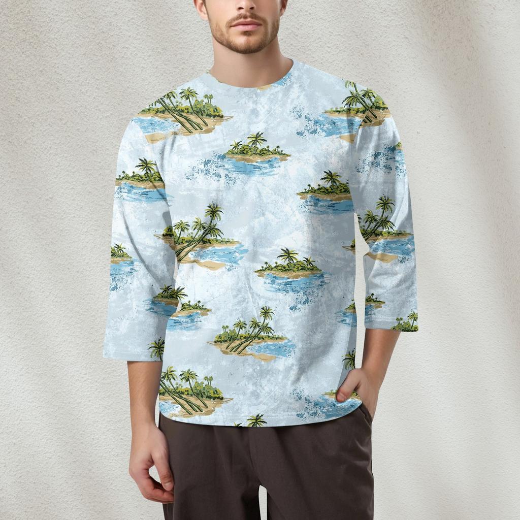 Men's Fashion Printed Round Neck 3/4 Sleeve Tops T-Shirt