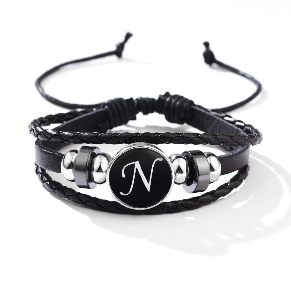 Fashion 26 Letters PU Leather Bracelets Multilayer A-Z Name Initials Bracelet For Men Wrist Accessories Jewelry Birthday Gifts