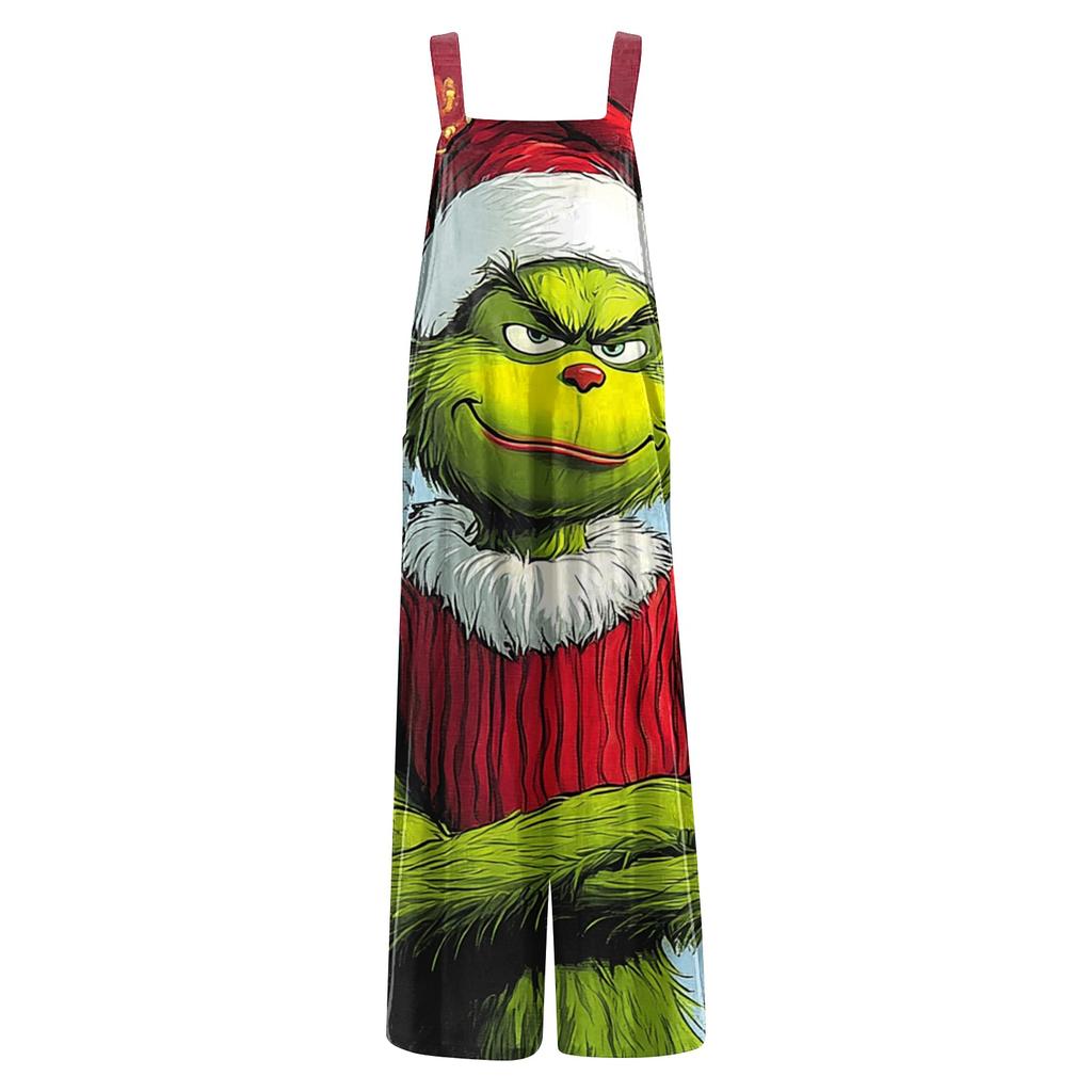 Damen Lässige Overalls Jumpsuits Verstellbare Träger Ärmellos Weihnachtsprint Bequeme Einteiler Mit Tasche