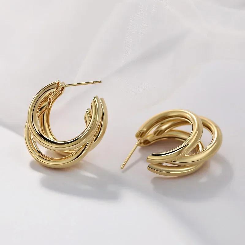 Stainless Steel Smooth Metal Chunky Hoop Earrings for Women Fashion Round Circle Hoops Statement Earrings 2024 Trendy Zircon