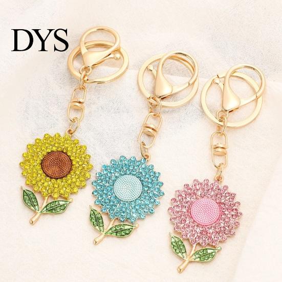 Enamel Keychain Charm Pendant Rhinestones Inlaid Sunflower Design Key Rhinestone Chain with Anti-Oxidation Lobster Clasp Backpacks Accessory