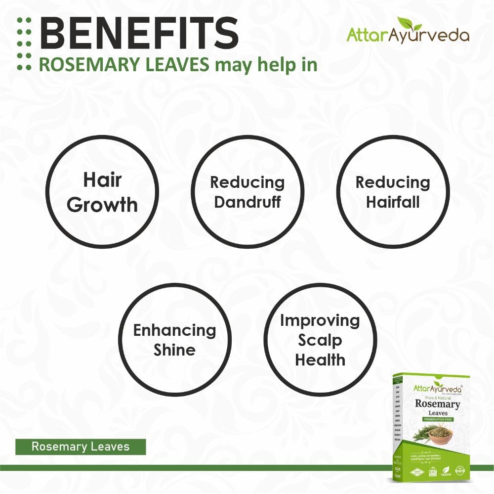 Attar Ayurveda Natural Rosemary Leaves 100 g for Hair Growth, Hair Water & Oil Preparation Dried Herbal Leaves Pure