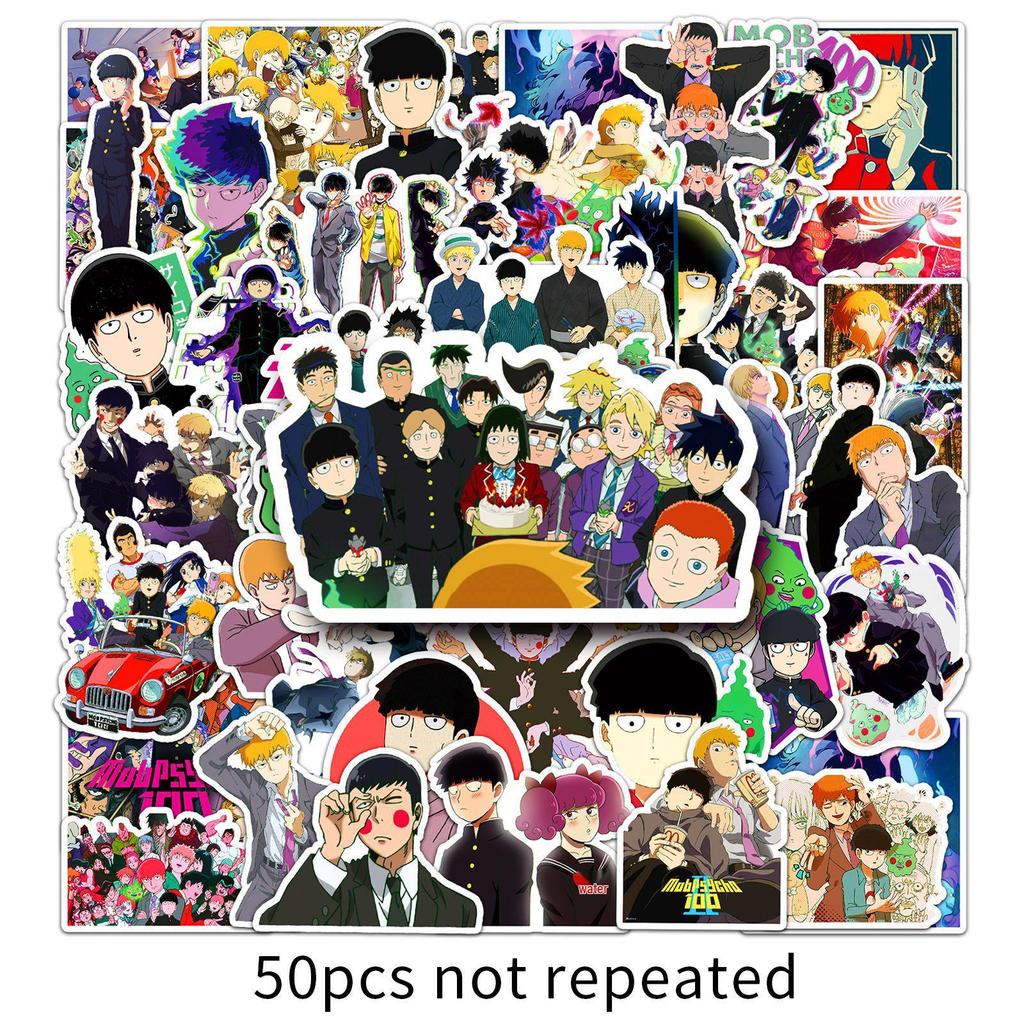 50 Japanese Anime Stickers: Mob Psycho 100 Shigeo Kageyama for Journal Decoration - Waterproof 2D Anime Merchandise.