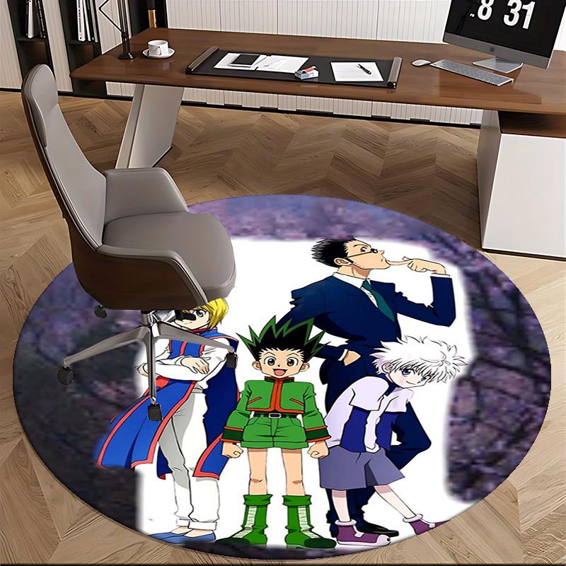 1pc Hunter x Hunter Anime Cartoon Design Round Carpet for Office Chair Mat, Non-Slip Rug Suitable for Home Decor, Living Room, Bedroom, Game Room, Fes