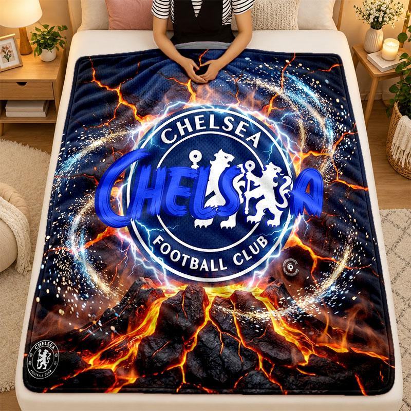 Flannel BlanketChelsea FC Warm Soft Throw Blanket for Indoor Sofa Bed Living Room Use