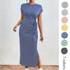 Gestreiftes Midi-Kleid für Damen mit Bindegürtel und Seitenschlitz