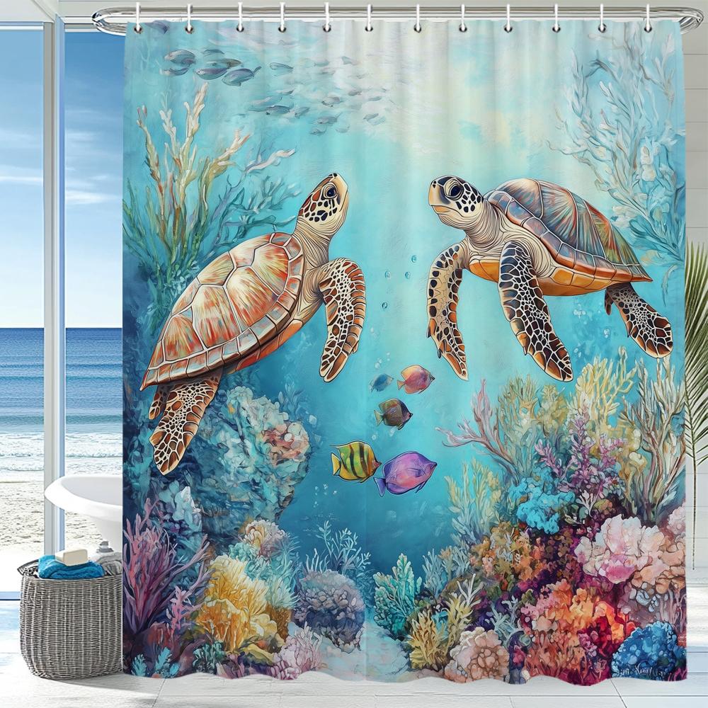 Mondo Sottomarino Alghe Coralli Pesci Tenda da Doccia, Tenda da Doccia Decorativa per Bagno, Tenda da Doccia Impermeabile con Ganci