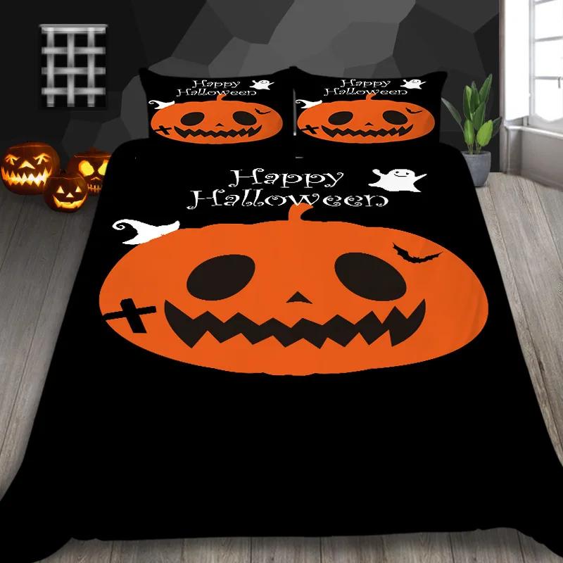 Halloween Pumpkin King Queen Duvet Cover Cartoon Black Cat Bedding Set Kids Girls Orange Pumpkin Lantern Polyester Quilt Cover
