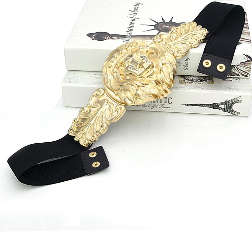 Universal Faux Leather Metal Wide Waistband Alloy Buckle Ladies Elastic Belt Metal Avatar with Wide Waistband